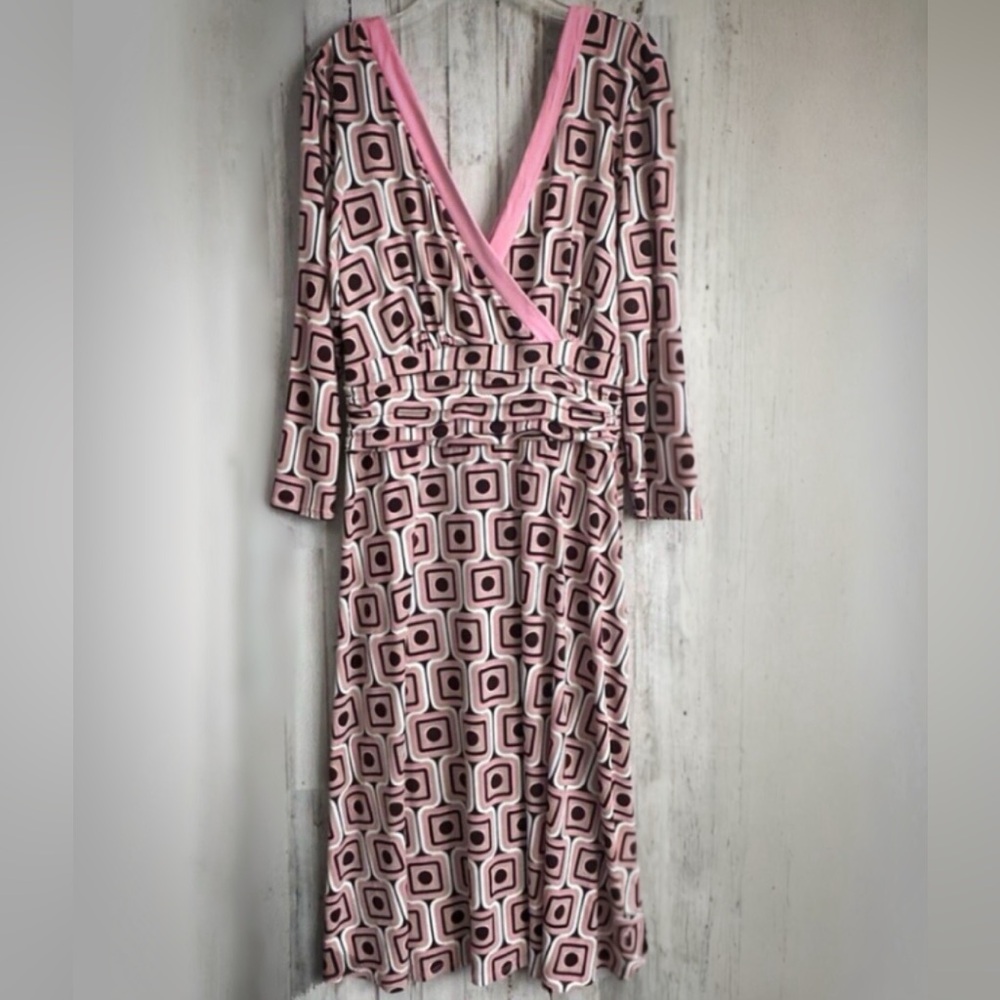 Sandra Darren Dress 16 Vintage Pink Mod Retro Double V 3/4 Sleeve Knee Length